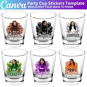 Birthday Party Shot Glass Canva Designs, Birthday T Shirt Template, Fans, Stickers, Custom Foam Cup Labels, Birthday Party Stickers Digital