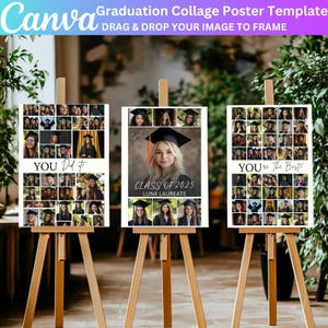 Conjunto de plantillas editables de Canva para collage de fotos de graduación, cartel de bienvenida, regalo para la promoción de 2025, póster para fiesta de graduación