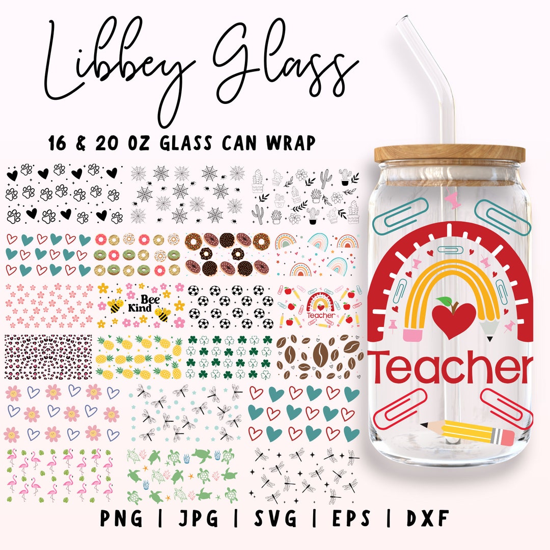 20 Libbey Glass Wrap SVG Bundle, 16oz & 20oz Libbey Can Wrap, Coffee ...