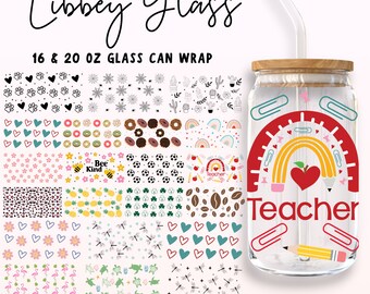 20 Libbey Glass Wrap SVG Bundle, 16oz & 20oz Libbey Can Wrap, Coffee Glass Can, Can Wrap, 16oz Full Wrap, Can Glass svg, Cricut Silhouette