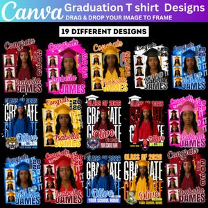 19 Grad 2026 School Shirt Template Bundle, Graduate Senior Shirt, Bootleg Rap Tee 2026, 2026 Grad School Canva Editable, High School T Shirt