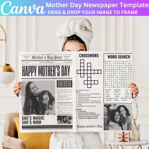 Mother&#39;s Day Newspaper Canva Editable Template, Mother Day Canva Template, Newspaper for Mom Canva Template Printable Mother&#39;s Day Card Gift