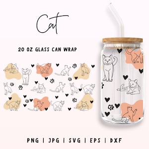 20 oz Boho chat Libbey Glass Can svg, svg chat en verre, verre Libbey motif chat, canette de bière en verre, svg de maman chat, téléchargement numérique, svg Cricut
