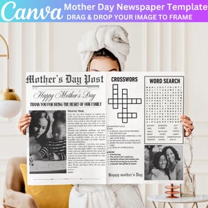 Mother&#39;s Day Newspaper Canva Editable Template, Mother Day Canva Template, Newspaper for Mom Canva Template Printable Mother&#39;s Day Card Gift