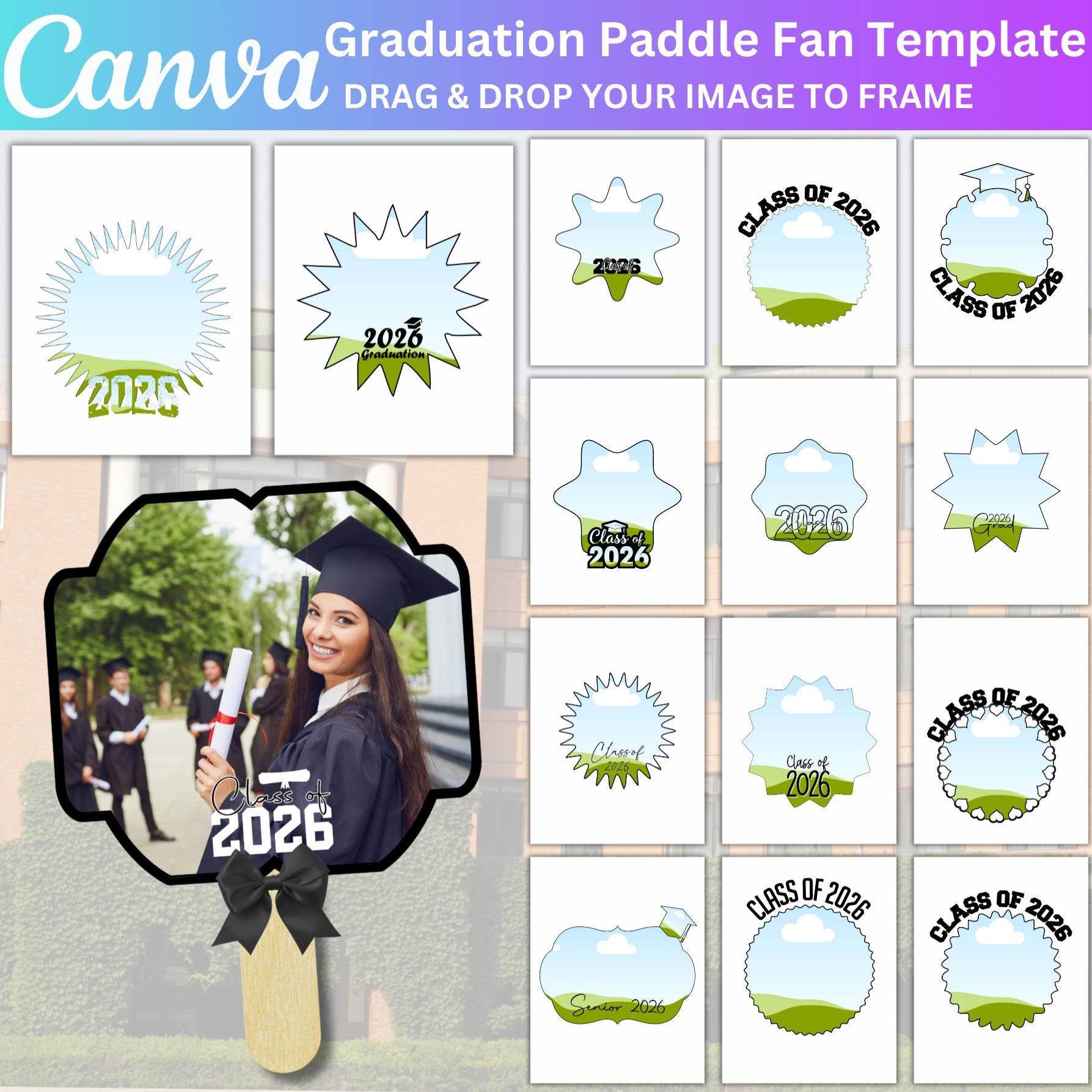 50+ Graduation Fan Paddle 2026 Bundle, Canva Editable Grad Paddle ...