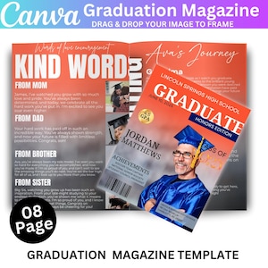 Graduation Magazine Canva Editable Template, Senior 2025 Graduation Invitation, Senior Magazine Template, Free Magazine Cover Digital Design