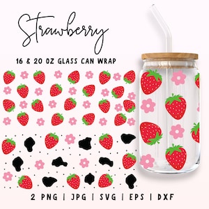 Strawberry Libbey Glass Wrap Svg, 16oz & 20oz Strawberry Libbey Glass, Strawberry Svg, Fruit Cup Svg, Libbey Coffee Cup Cut File Dxf Png Svg