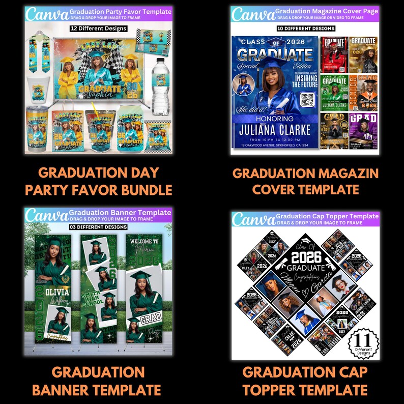 Abschluss Mega Bundle Canva Templates, Class of 2026 Grad Kit, Bootleg Shirts, Fan Paddles, Zeitung, Stola, Banner, Partygeschenke, Dekor Bild 13