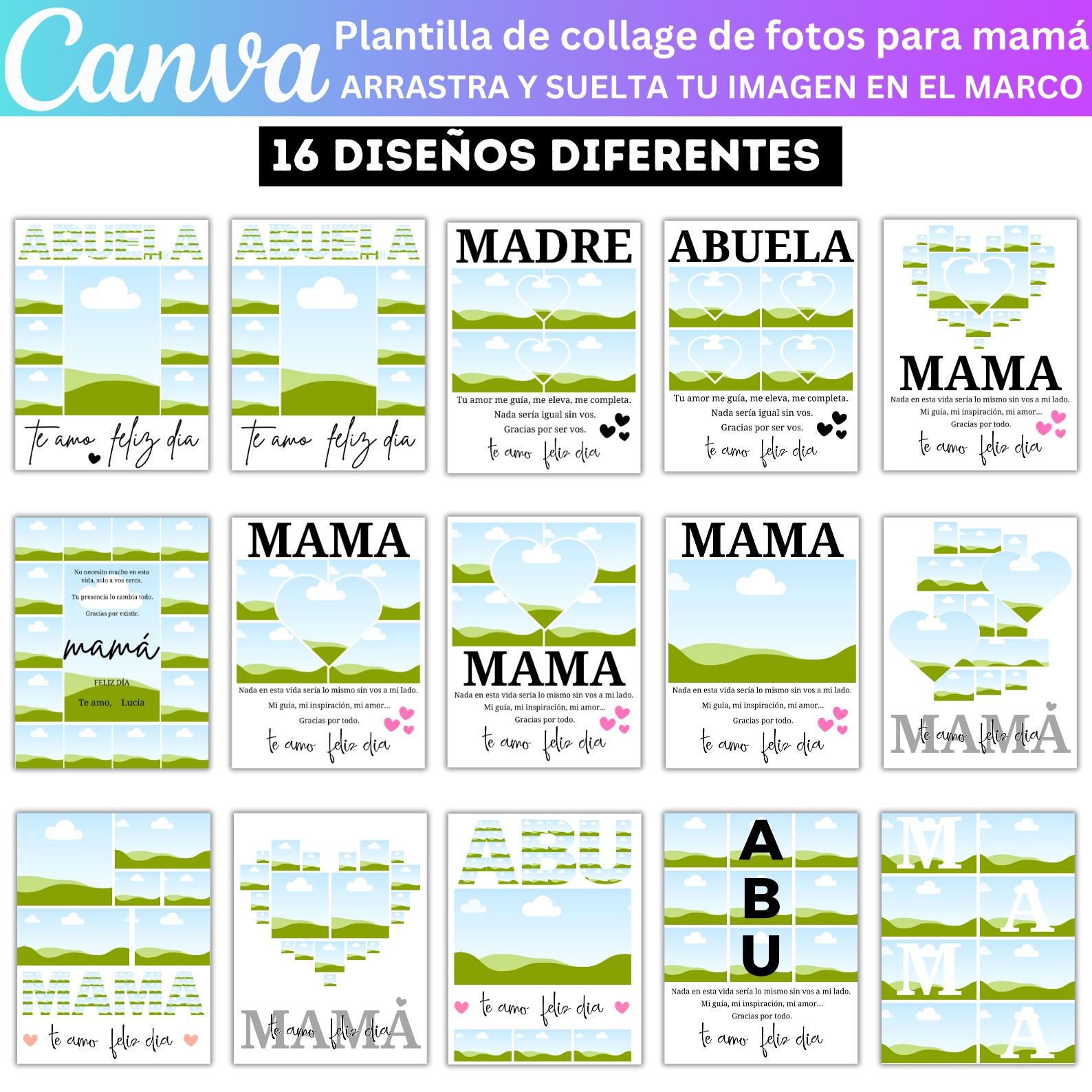 Plantilla editable de collage de fotos para mamá en Canva, regalos sentimentales y personalizados para el Día de la Madre, marco editable