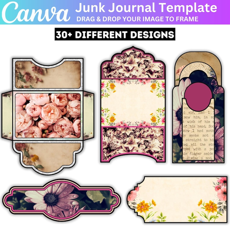 Junk Journal Canva Editable Template, Junk Journal Frames, Custom Junk Journal Tags, Digital ...