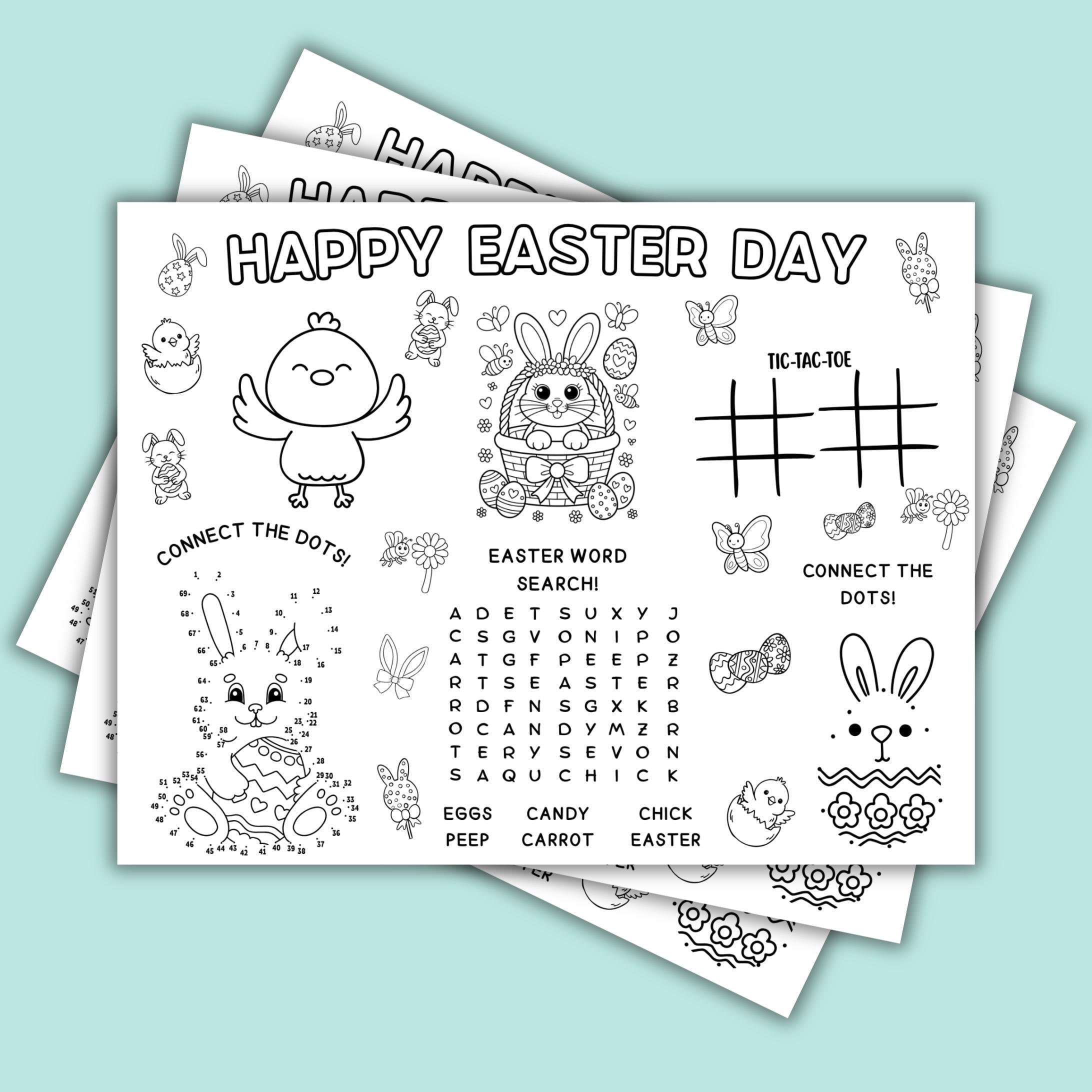 Easter Activity Placemat Printable for Kids, Easter Coloring, Maze ...