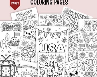Dibujos para colorear del 4 de julio para niños, 18 láminas patrióticas para imprimir, paquete de actividades del Día de la Independencia, descarga instantánea en PDF para niños.