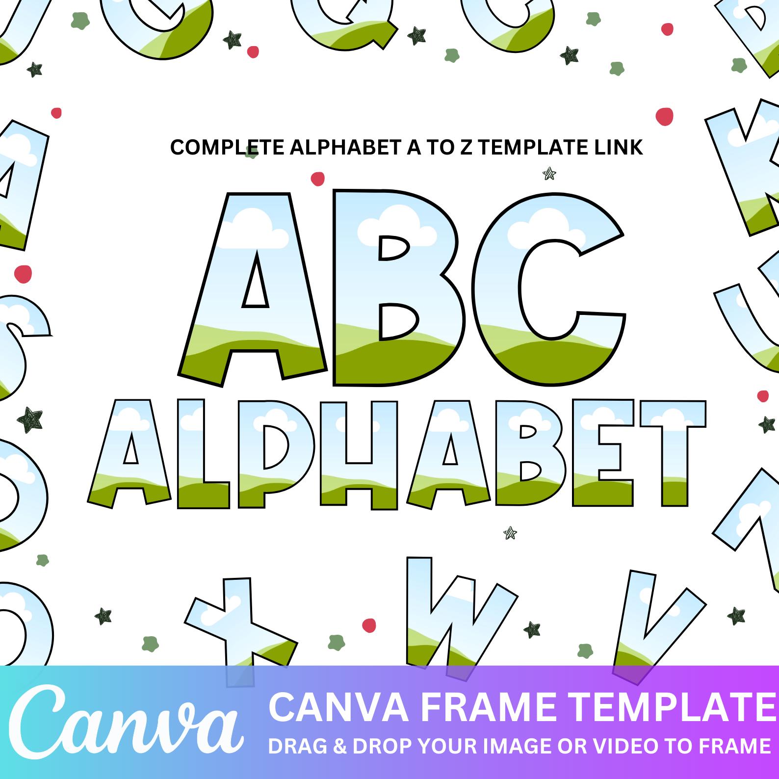 Editable Canva Frame Template, Canva Doodle Alphabet Frame, Canva Drag and Drop, Sublimation Design Alphabet, Canva Uppercase Letters