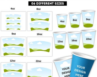 Paper Cup Wrapper Template Bundle, Blank Paper Cup Wrap Template, Canva Editable,  4oz- 8oz- 9oz- 12oz- 16oz - 22oz Coffee Cup Wrapper Canva