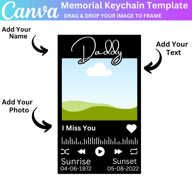Memorial Keychain Canva Template, Custom Photo Keychain, Phone Call ...