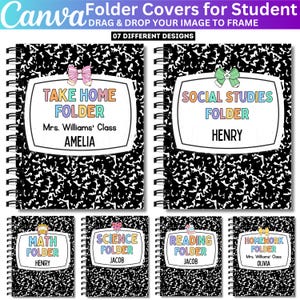 Editable Folder Covers for Homework & School Subjects or Take Home Folders, Printable Binder Covers, Classroom Organization, Canva Template
