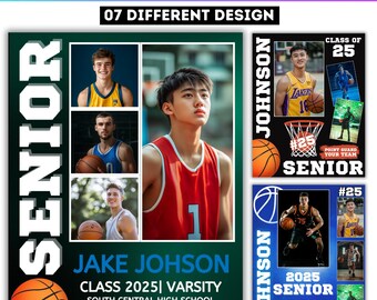 Senior Basketball Poster Foto Collage Canva bearbeitbare Vorlage, Basketball Foto Collage, personalisierte Geschenke, Canva Senior Night Geschenk