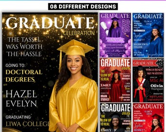 Graduation Magazine Design Template Bundle, Senior Class of 2025 Magazine Invitation Editable Pack, Grad Senior Class of 2025 Design Digital