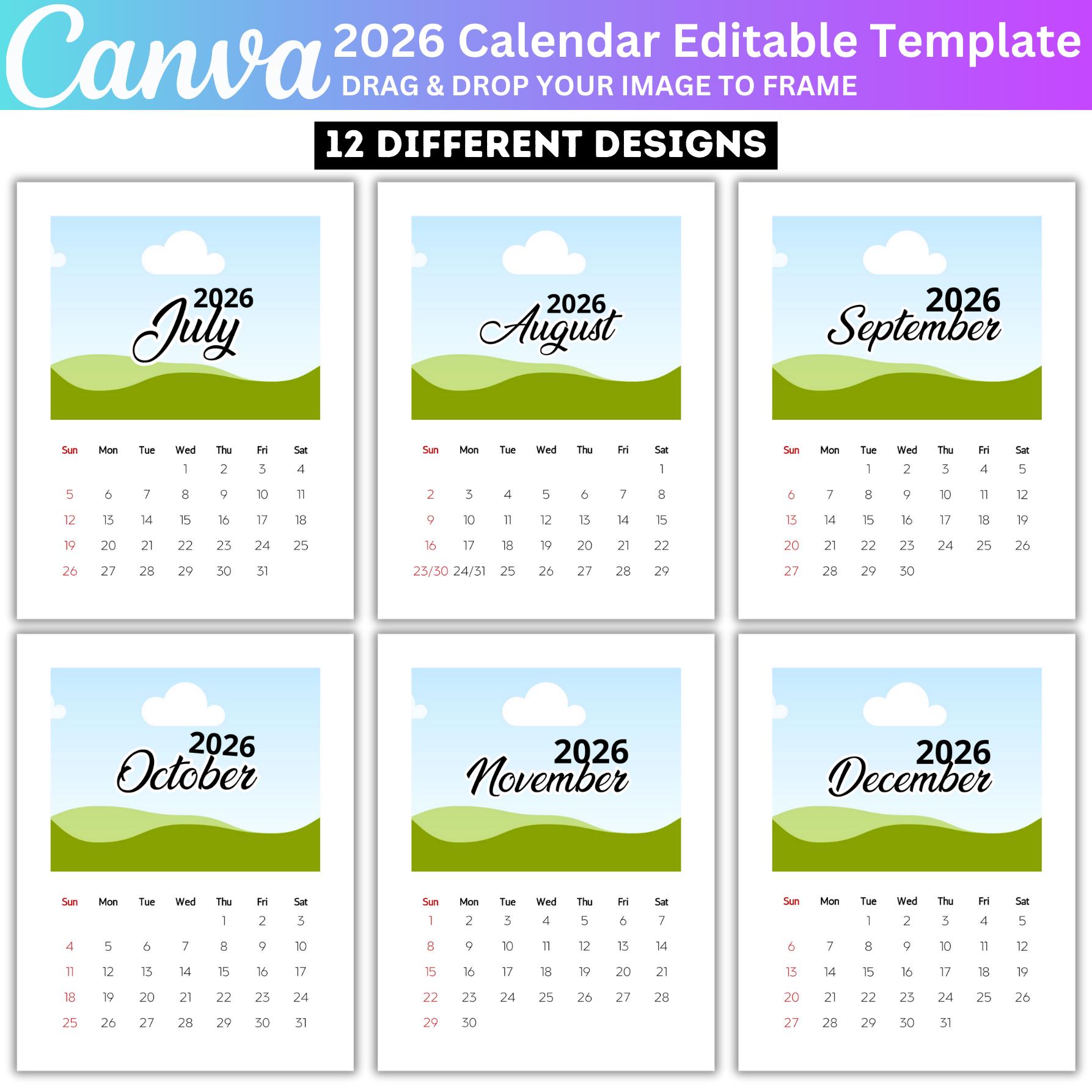 2026 Canva Editable Photo Calendar Template, 2026 Custom Calendar ...