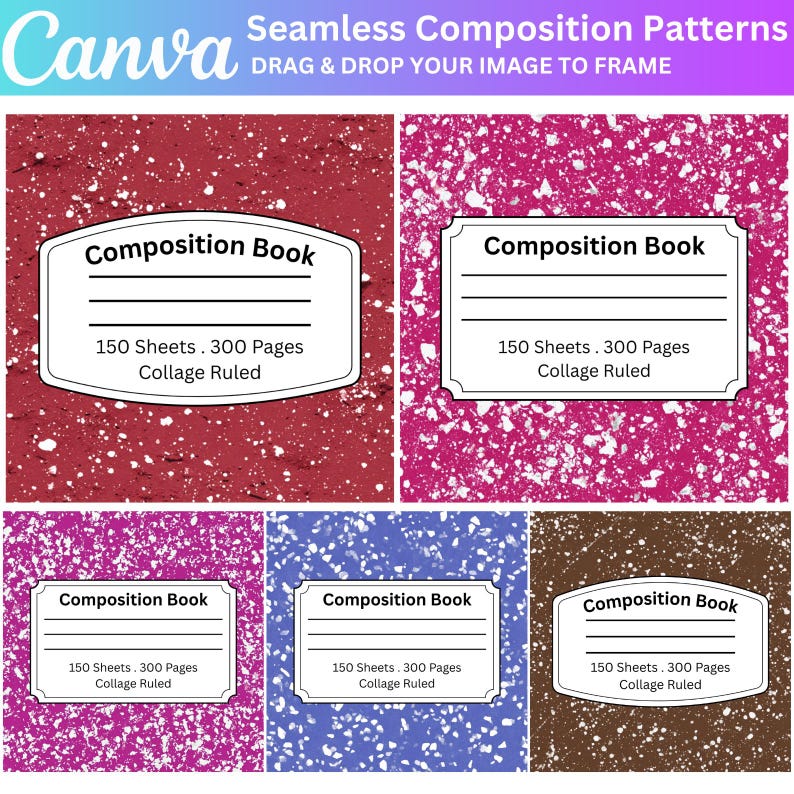 50 Seamless Composition Book Patterns With Labels, Composition Book ...