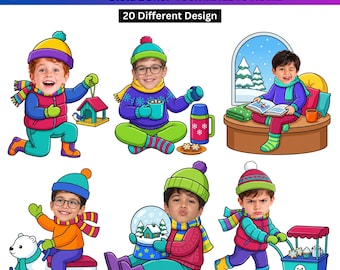 Cozy Winter Kids Add Face Bundle, 20 Winter Photo Crafts, Canva Template, Winter Classroom Decor, Kids Printable Activity, Digital Download