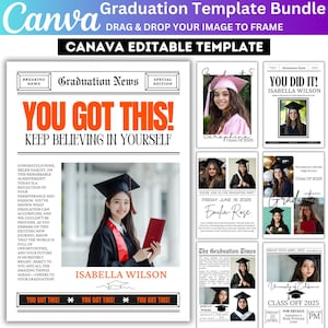 Graduation Newspaper Canva Editable Template Bundle, Senior Class of 2025 Newspaper, Senior 2025 Graduation, You Did it Newspaper Invitation