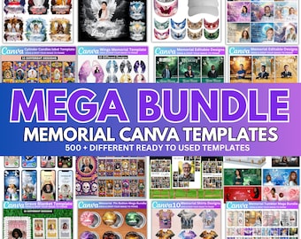 Paquete de camisetas conmemorativas editables, plantilla de Canva "En memoria amorosa", vaso de camiseta funeraria, botón con pin, diseños de programas conmemorativos