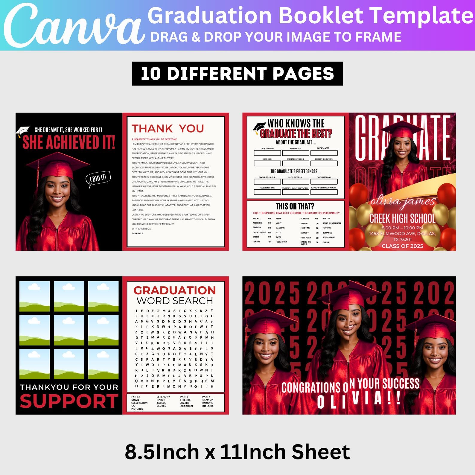 Graduation Activity Booklet Editable Canva Template, 2025 Senior GRAD ...
