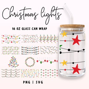 Christmas Lights Libbey Glass Wrap SVG Bundle, 16 oz Christmas Light Can Wrap, Festive Lights, Christmas Xmas Svg, Cricut & Silhouette Cameo