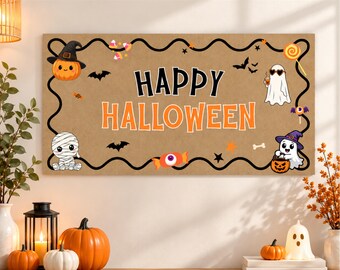 Happy Halloween Banner Template, Editable Canva Halloween Banners, Printable Spooky Banner Decorations, Classroom Decor, Digital Download