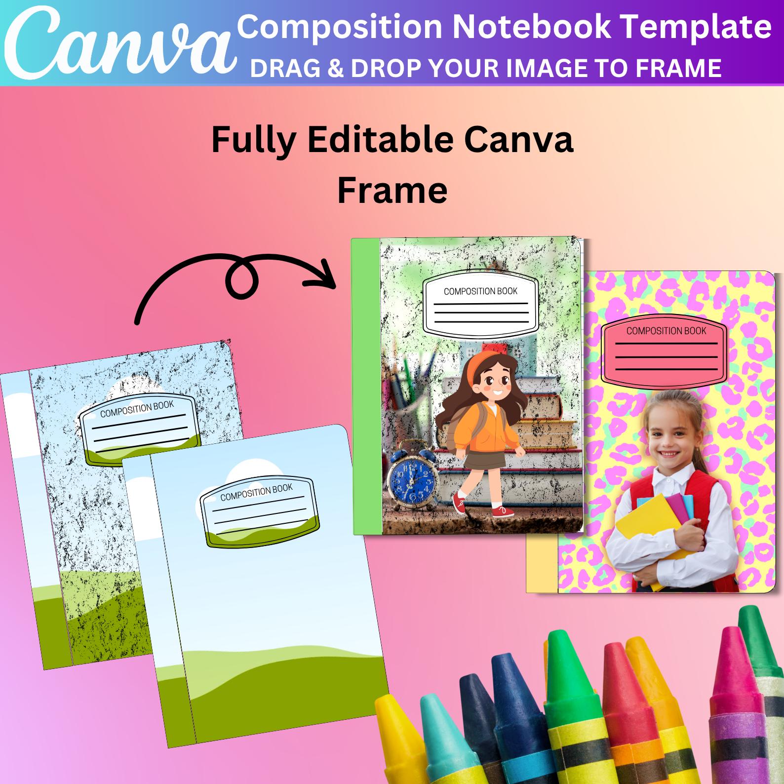 02 Zusammensetzung Notebook Cover Canva Rahmen Vorlage, bearbeitbares Komposition Notebook Cover, Komposition Notebook Canva Rahmen, Back to School