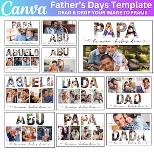 Plantilla Editable de Marco para Papá en Canva, Marco de Fotos para Papá, Impresión de Fotos para Papá, Collage de Fotos Editable para Pap