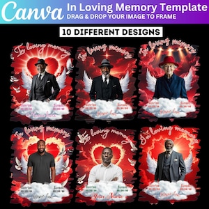 10 In Loving Memory Canva Editable Template, Red Heaven Background Shirt Designs, Canva T-shirt Sublimation, Canva Memorial T-shirt Template