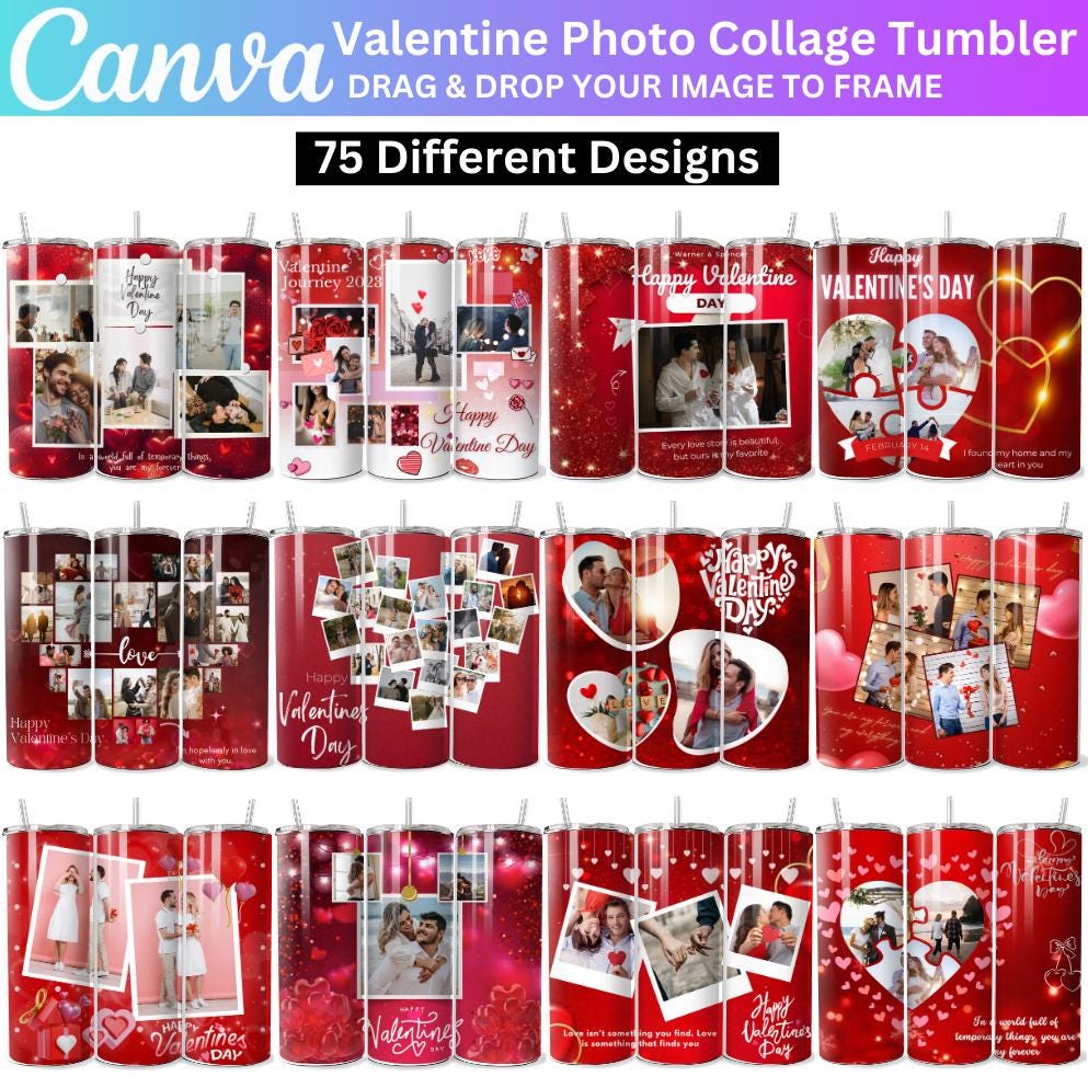 75 Valentine's Day 20 Oz Tumbler Bundle, Add Your Own Photo Love ...