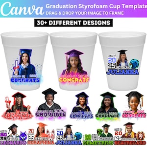 30+ Graduation Styrofoam Cup Canva Editable Template Bundle, Graduation Cup Sticker Template, Customize Styrofoam Cup Canva Template Digital