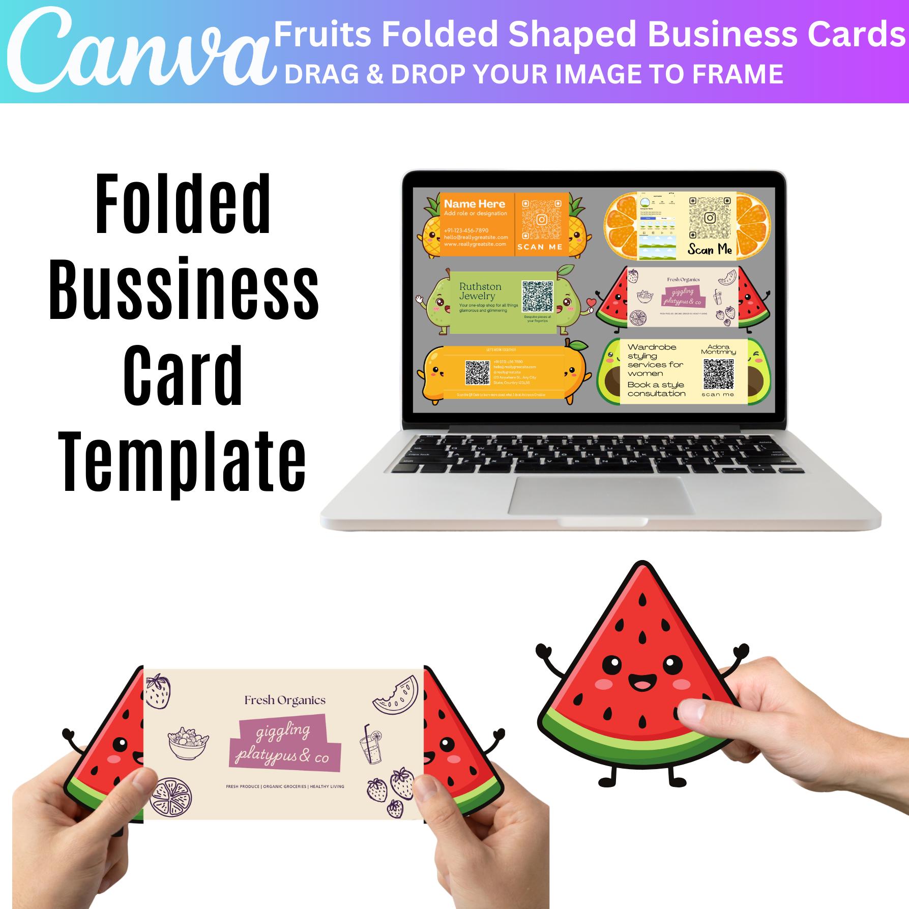 15 Fruits Shaped Business Card Template, Canva Editable Folded Cards ...