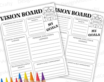 Vision Board, Vision Board imprimable, Objectifs du Nouvel An, Bonne année, Journal des manifestations, Feuille de travail sur la fixation d'objectifs et la planification de la vie