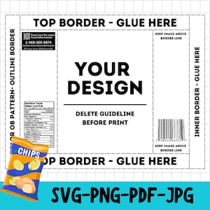 Modello Canva Wrapper borsa per patatine, etichetta borsa per patatine, borsa per patatine per feste, borsa per patatine modificabile, borsa per patatine vuota, modello di imballaggio fai da te, Canva modificabile