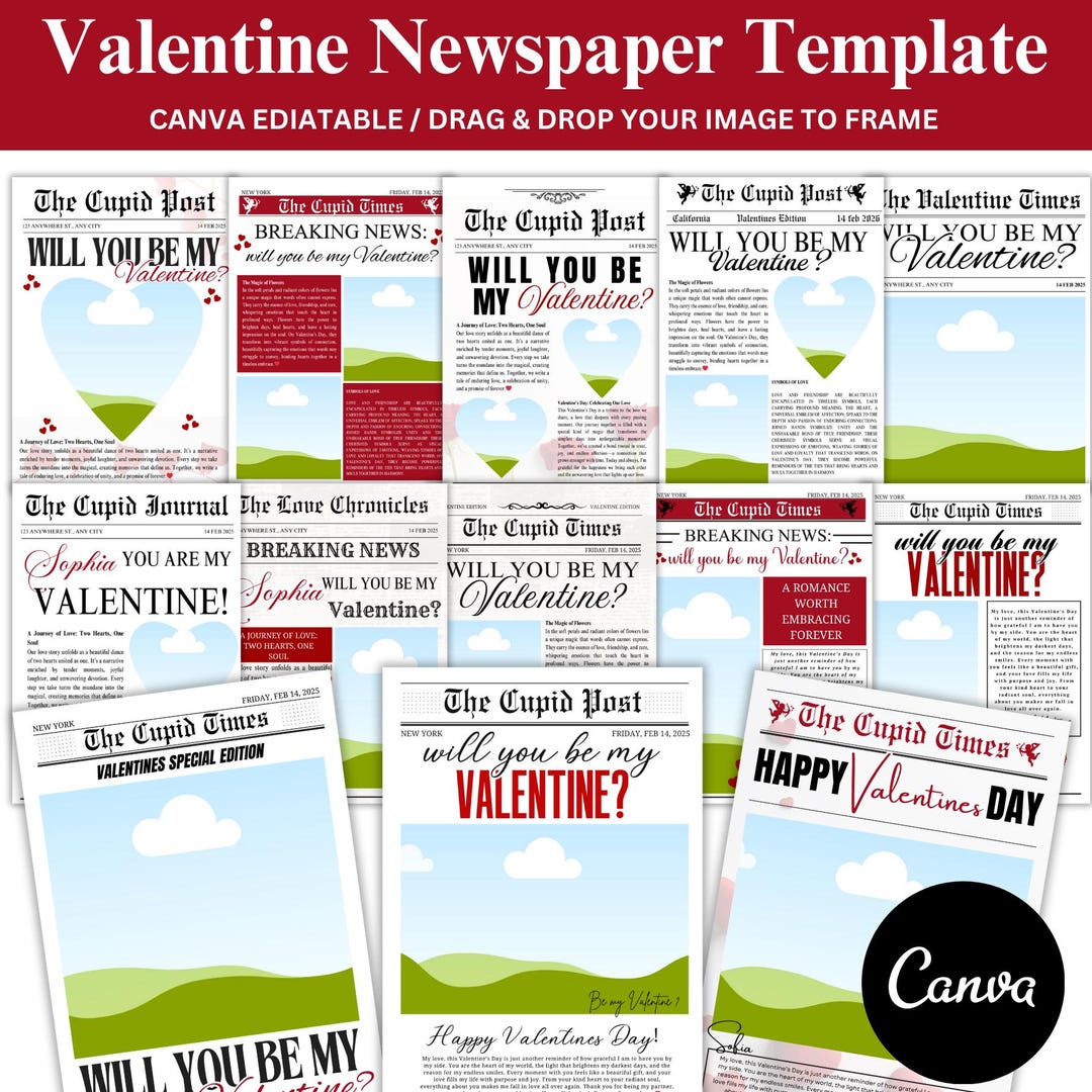 Will You Be My Valentine Newspaper Template Bundle, Custom Valentines ...