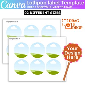 Lollipop label Canva Editable Template, Lollipop label Template, Drag your image, Canva Lollipop, Digital Download