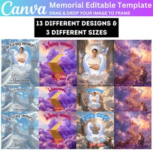 39 In Loving Memory Canva Editable Bundle, Heaven Background, In My Loving Memory Design, Purple Blue, Red Heaven Sublimation