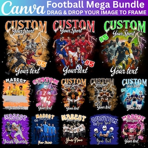 Football Editable Canva Template Mega Bundle, Mascot Shirt Canva Template, Custom Football School Design, Photo Collage Shirt, T shirt File