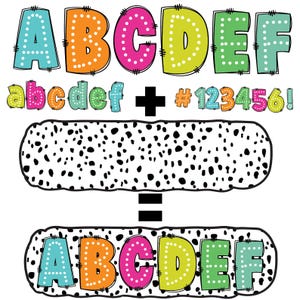 Custom Dot Dalmatian Doodle Alphabet Letters Svg Png Bundle, Alpha Doodle Letters, 6 Alpha Sets, 18 Dalmatian Background PNG, Digital File