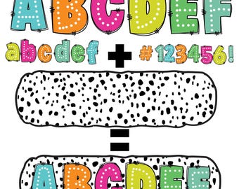 Custom Dot Dalmatian Doodle Alphabet Letters Svg Png Bundle, Alpha Doodle Letters, 6 Alpha Sets, 18 Dalmatian Background PNG, Digital File