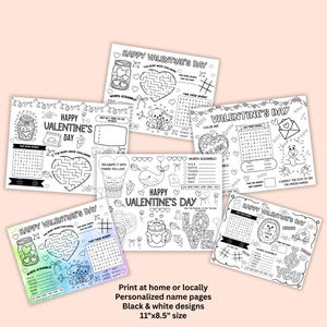 Peut inclure: Plusieurs feuilles d'activit&eacute;s de la Saint-Valentin en noir et blanc. Chaque feuille pr&eacute;sente des labyrinthes, des mots m&ecirc;l&eacute;s et des pages &agrave; colorier avec des c&oelig;urs, des animaux et le texte "Happy Valentine's Day". Les feuilles mesurent 27,9 x 21,6 cm.