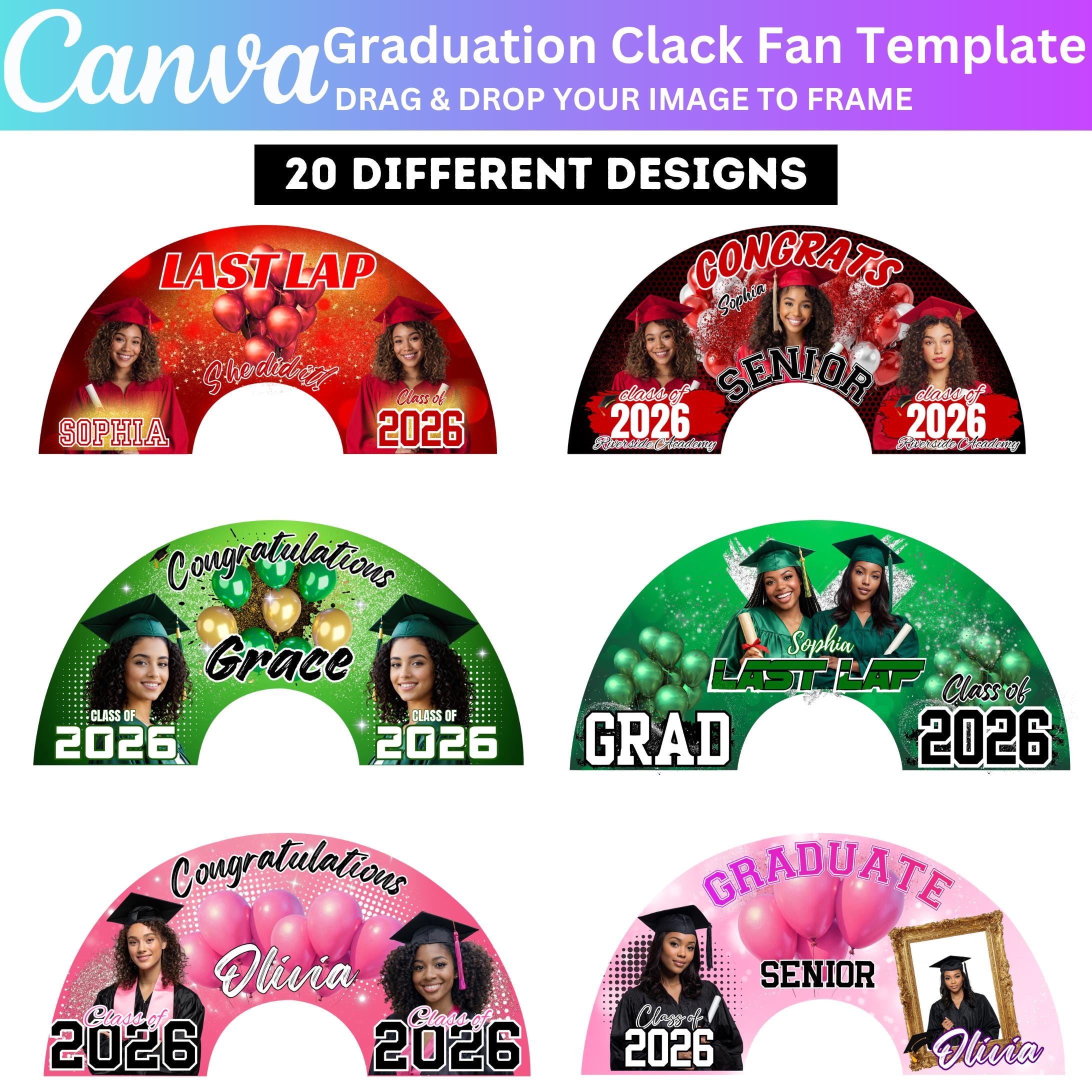 20 Graduation Clack Fan Canva Editable Template, Grad Class of 2026 ...