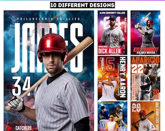 10 Baseball Poster Canva Editable Bundle, Canva Baseball Sports Template, Senior Baseball Poster, Baseball Backdrops, Custom Photo Templates