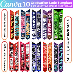 10 Abschluss Stola Canva bearbeitbare Vorlage, 50,60,70,72 Zoll Abschluss Schärpe Sublimation 2024, Abschluss Stola Vorlage, Abschluss Design