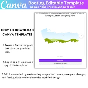 May include: A Canva template with a green and blue landscape design. The text "A template created by zonai10-40 was shared with you, start designing now" is displayed above the landscape. The text "Edit template" is displayed on a purple button.