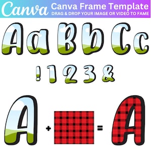 Canva フレーム テンプレート レトロ フォント 文字と数字 CANVA、透明なアルファベット フォント デザイン 写真入力 編集可能 デジタル ファイルをダウンロード